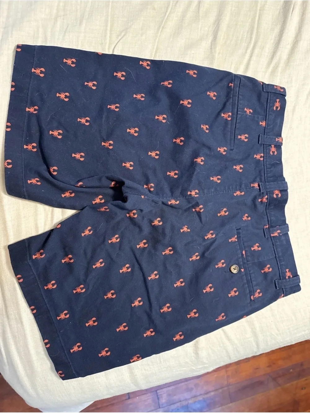 J. Crew Navy Blue Shorts with Coral Lobster Print